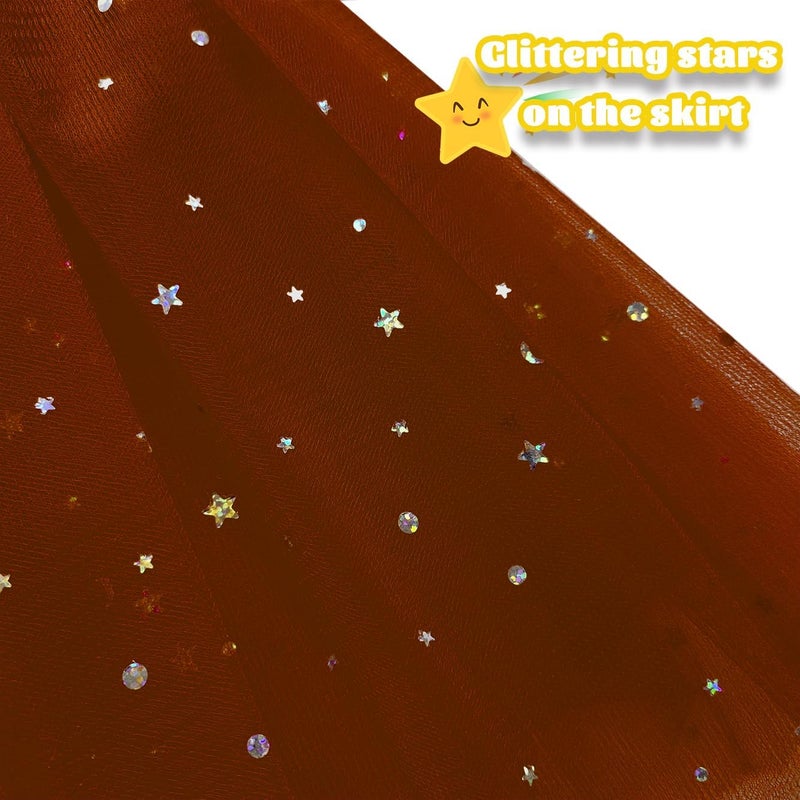 WINROLA Little Girls Stars Sequins Tutu Skirt Princess Ballet Dance Dress for 0-6 Y Sparkle Elastic 3 Layered Tulle Tutu Skirt - Image 2